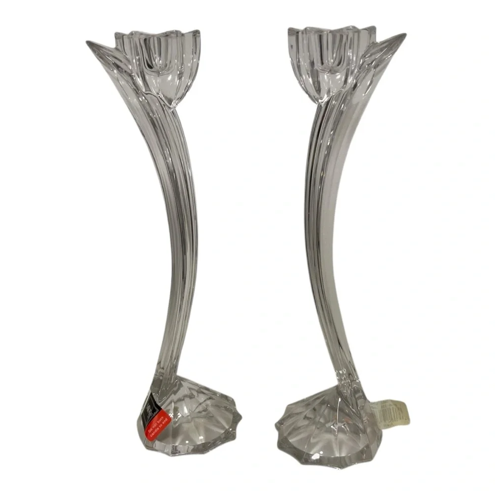 Mikassa Flower Song Austrian Crystal Clear Candle Holders small chip